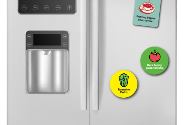 Refrigerator with ReadyMAG magnets on the front.